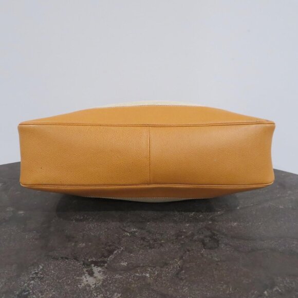 REINA Italian Leather Tan Leather Trim Beige Canvas Shoulder Bag - Picture 4 of 10